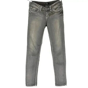Silver Jeans Womens Grey Suki Flap Skinny Size 26x31 Distressed Soft Denim